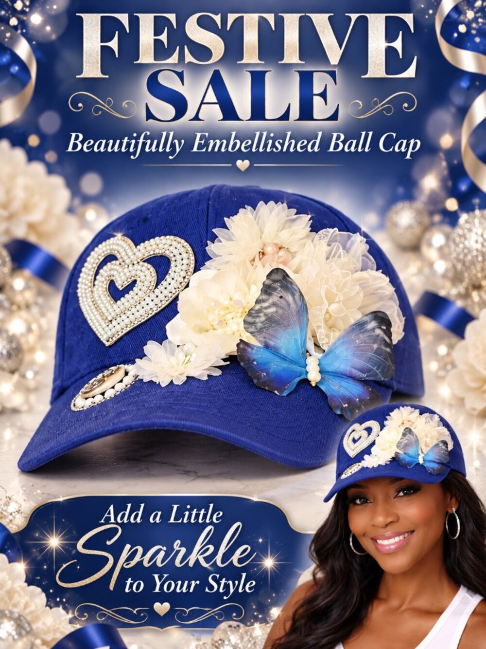 Royal Blue Embellished Butterfly Cap